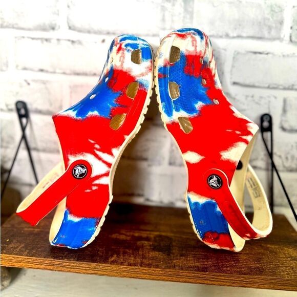 Crocs Classic Tie Dye Red White & Blue, USA, slip on Size 9 - Picture 4 of 6